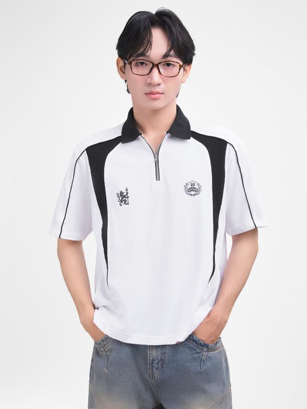 Contrast Panel Half-Zip Polo Shirt