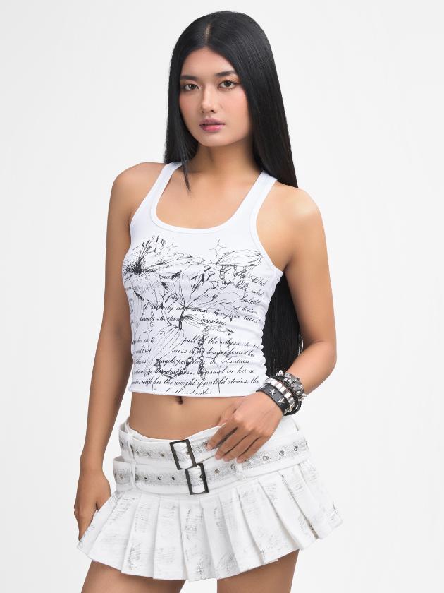 Graphic Racerback Crop Tank Top
